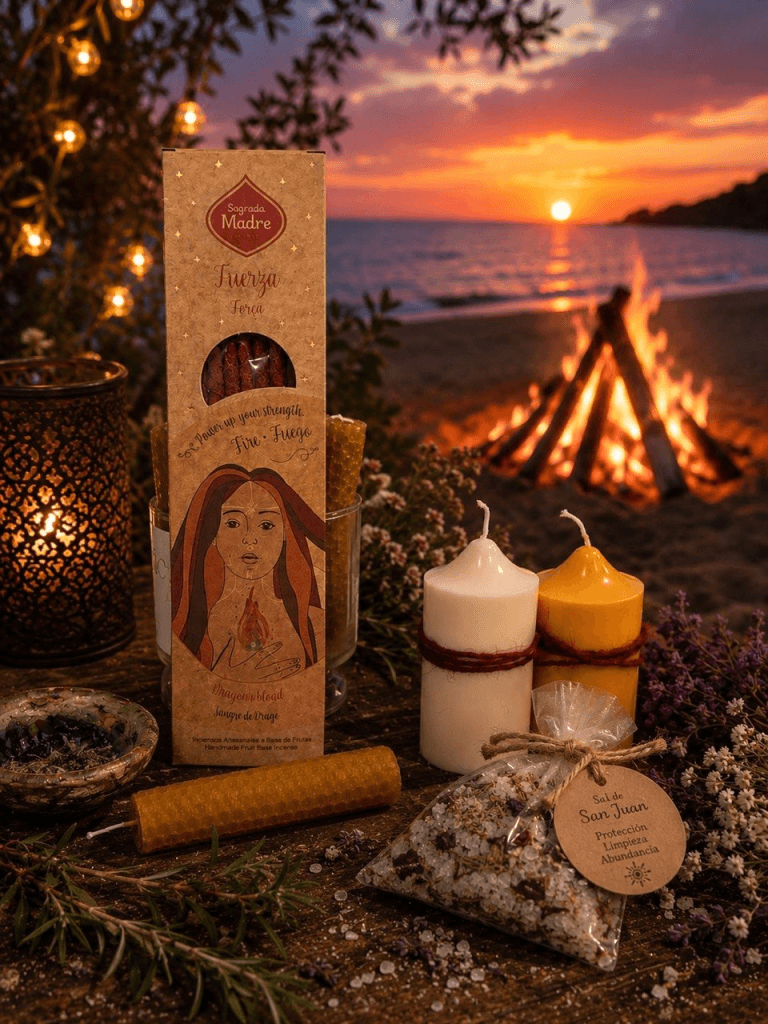 Pack Ritual de Sant Joan - vela blanca, vela amarilla, vela de miel, incienso y sal de San Juan