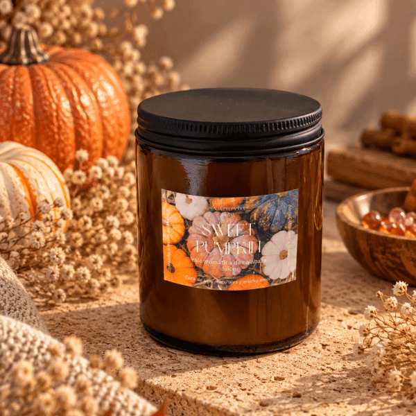 Vela Blackie Sweet Pumpkin de La Fuerza del Alma con cornalina