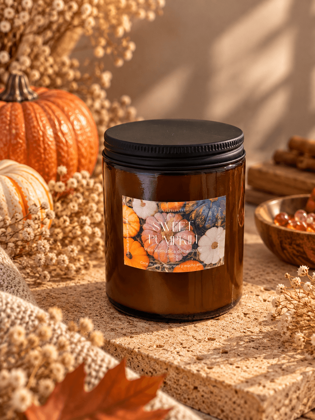 Vela Blackie Sweet Pumpkin de La Fuerza del Alma con cornalina