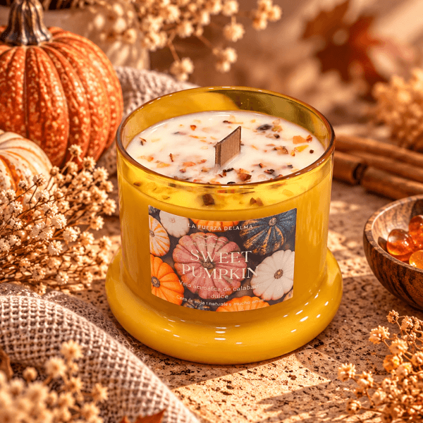 Vela Flow Sweet Pumpkin de La Fuerza del Alma con cornalina