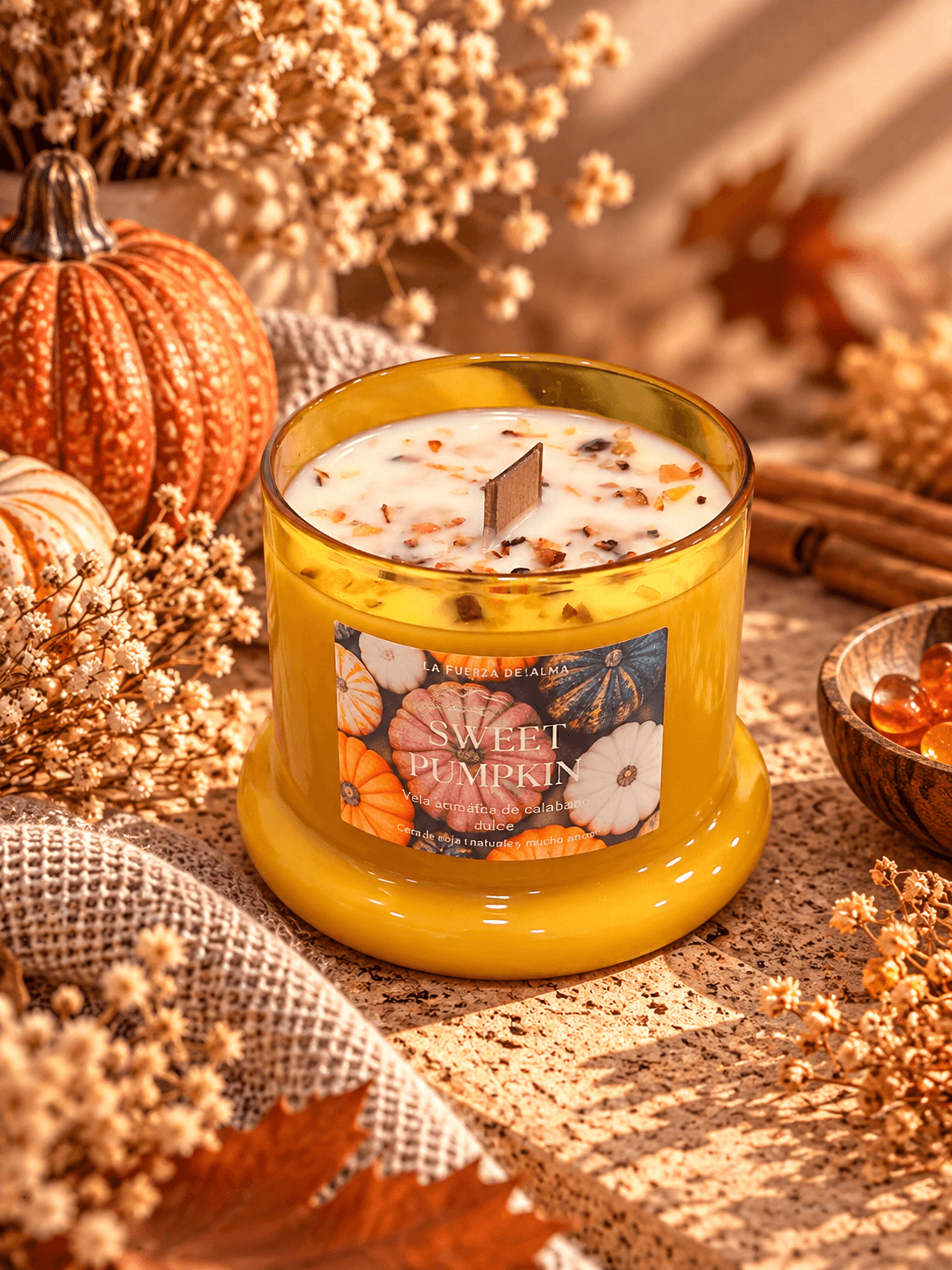 Vela Flow Sweet Pumpkin de La Fuerza del Alma con cornalina