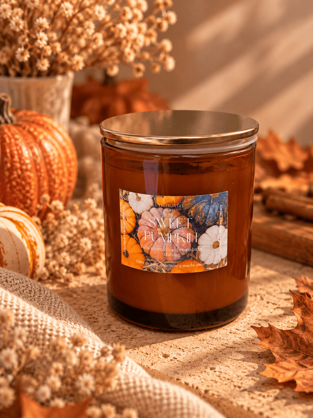 Vela Golden Sweet Pumpkin de La Fuerza del Alma con cornalina