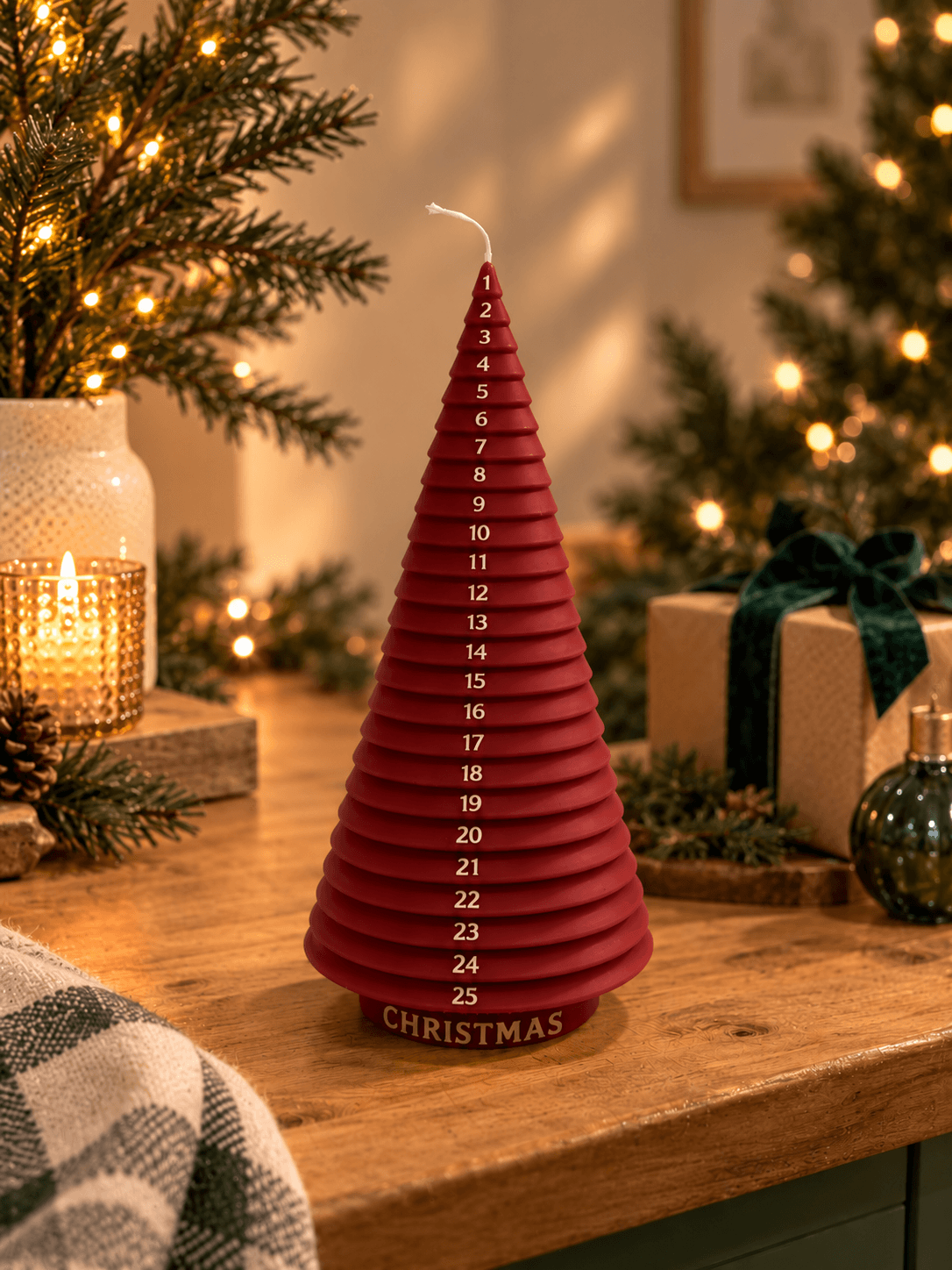 Vela de Adviento roja con números en plata