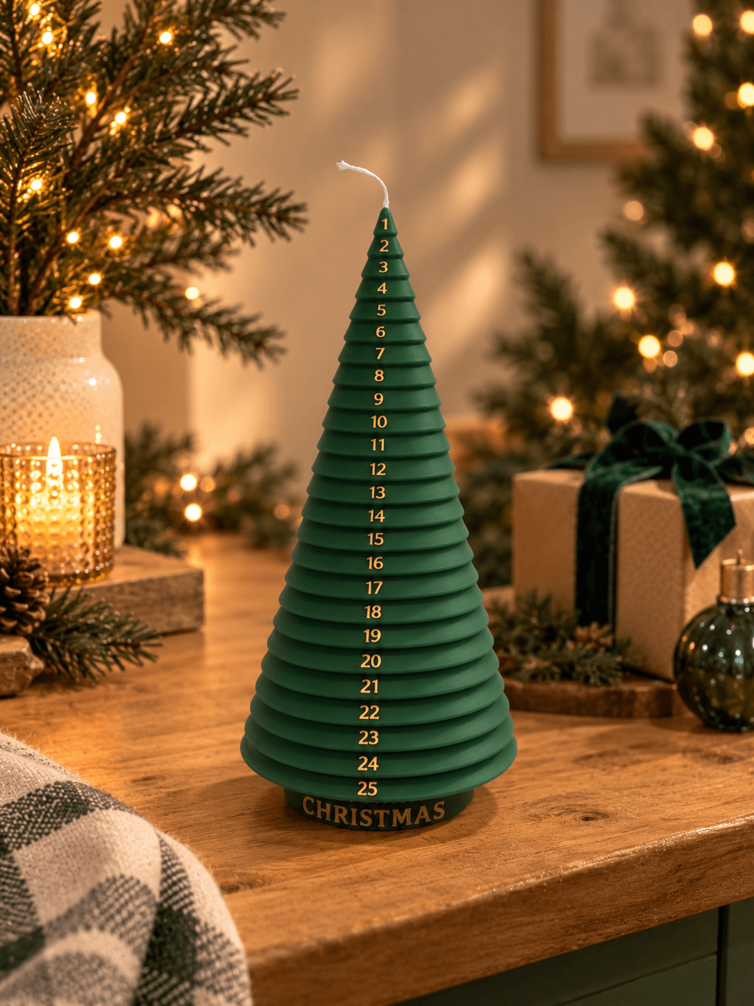 Vela de Adviento verde con números en oro